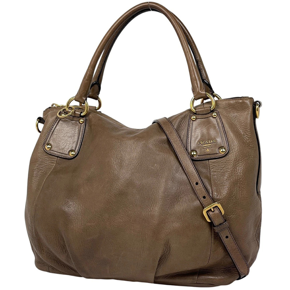 Prada Cervo Shine Sacca Manici tote shoulder bag Milano Brown